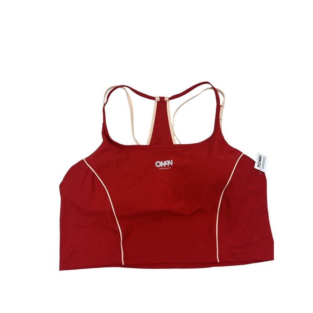 Old Navy Women XXL Red Sports Bra Powersoft Ribbed Side Panels Padded New Tags
